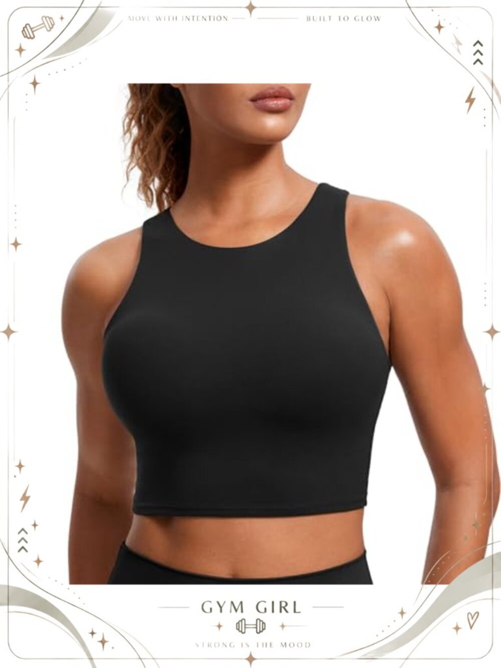 High Neck Crop Tank Top Built-in Bra Racerback Yoga Lounge Sports Bra